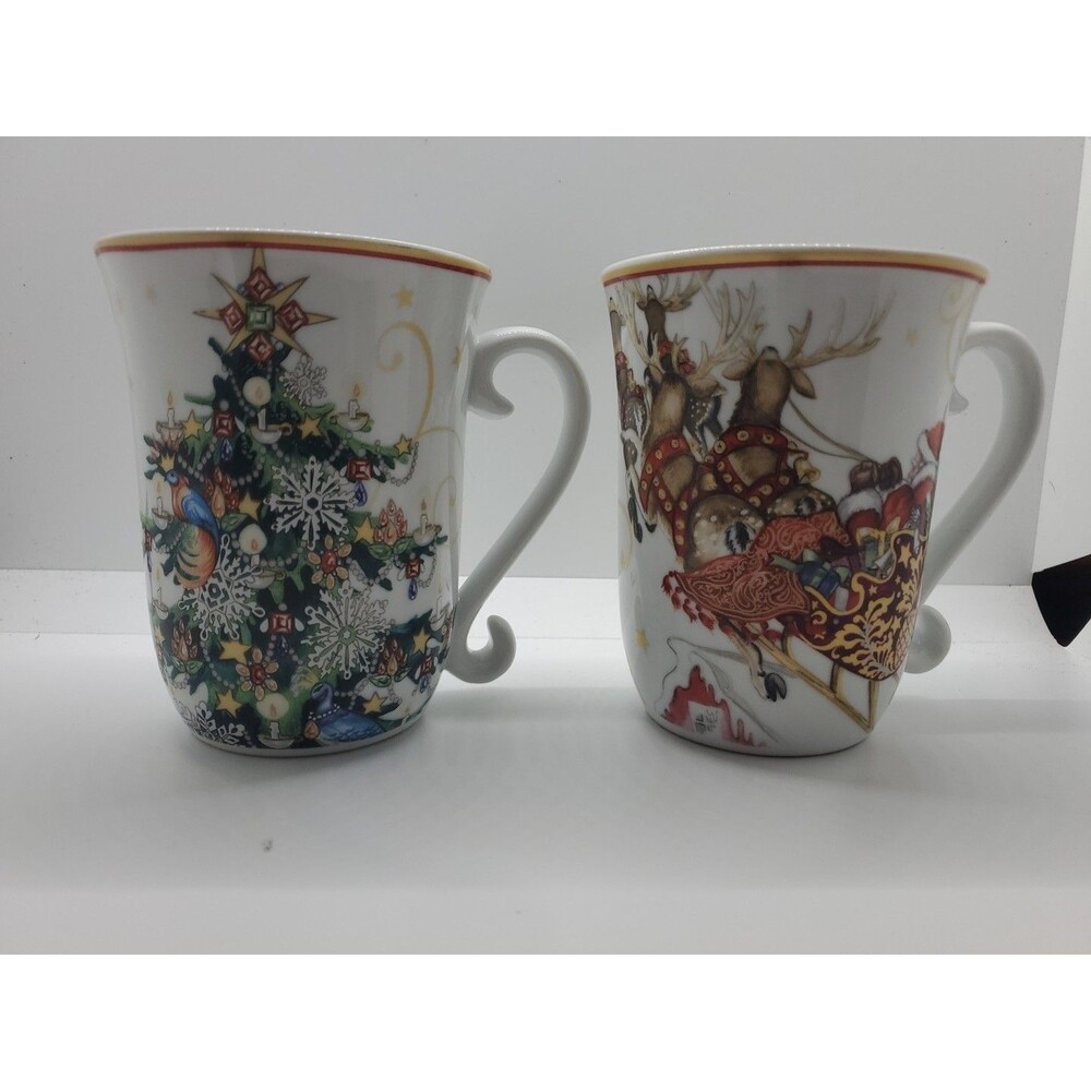 Williams Sonoma Twas the Night Before Christmas Reindeer Mug 14 oz. Set Of 2